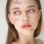 woman with pink and white floral face paint